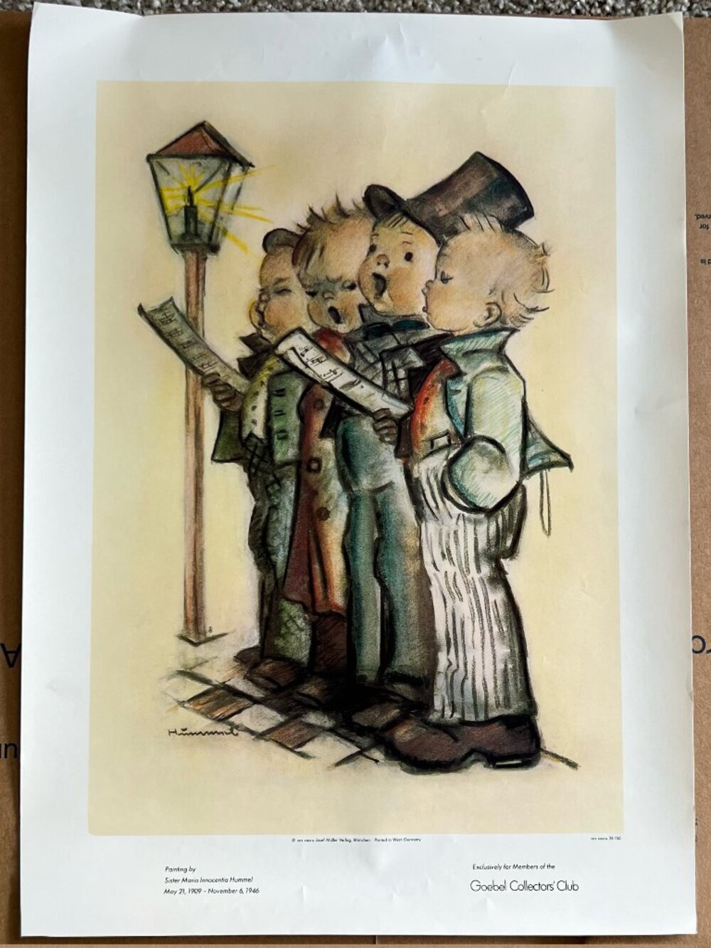Vintage Goebel Art Print Poster 1978 Young Boys Quartet Sing Carol by Lamp Post